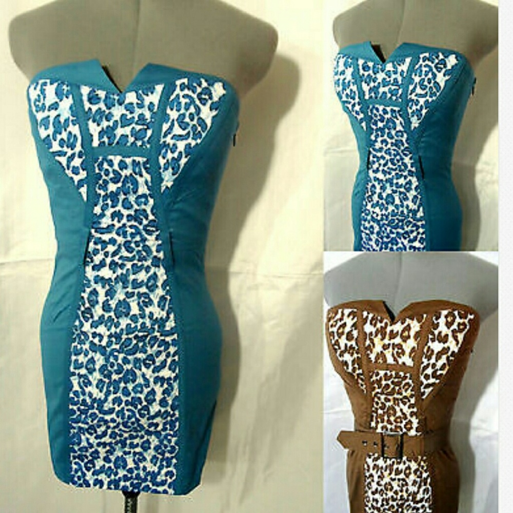 Nwt NARANKA Leopard print Bodycon Dress Blue Brown Costume Halloween